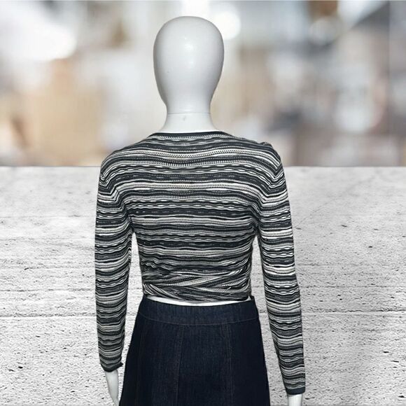 Cache Black & White Stripped Ballerina Wrap Sweater - Picture 6 of 9